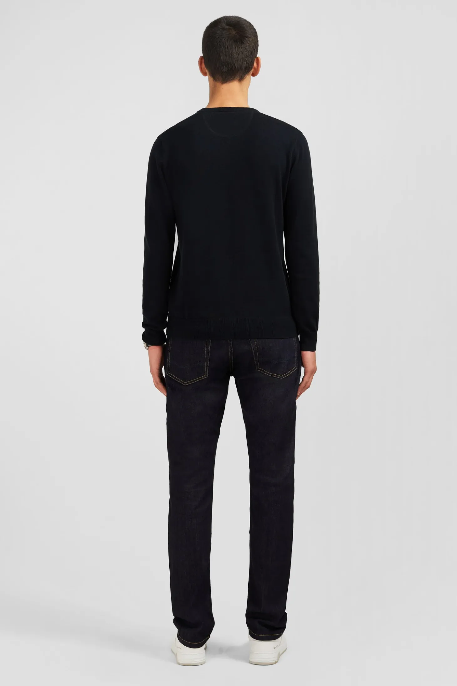 Black V-neck cotton jersey jumper