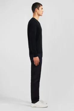 Black V-neck cotton jersey jumper