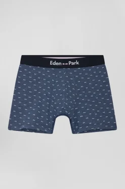 Blue and pink stretch cotton boxers with micro bow tie pattern
