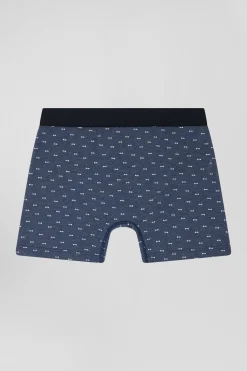 Blue and pink stretch cotton boxers with micro bow tie pattern