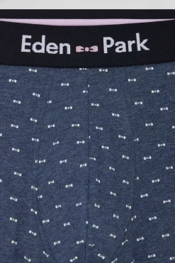 Blue and pink stretch cotton boxers with micro bow tie pattern