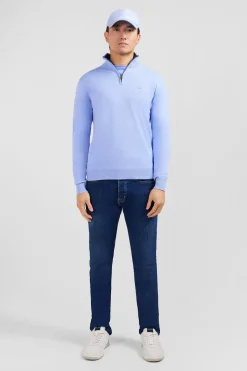 Blue cotton jersey jumper with trucker neck