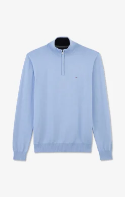 Blue cotton jersey jumper with trucker neck