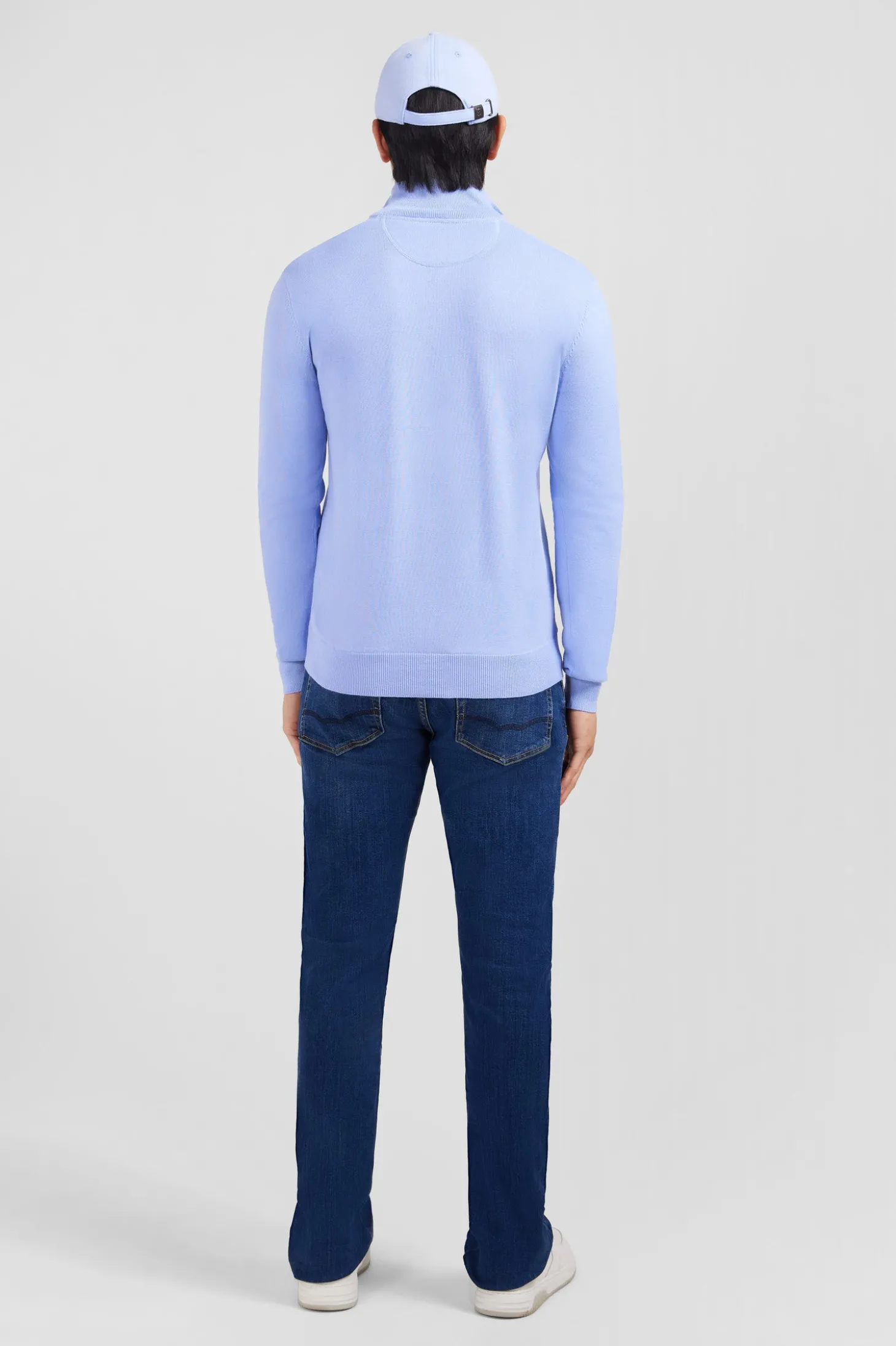 Blue cotton jersey jumper with trucker neck