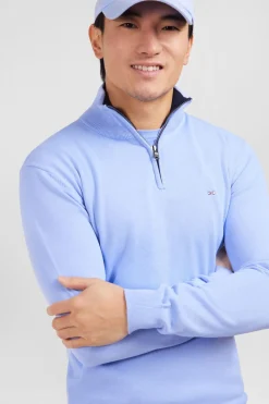 Blue cotton jersey jumper with trucker neck