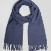 Blue fringed plain scarf