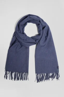 Blue fringed plain scarf
