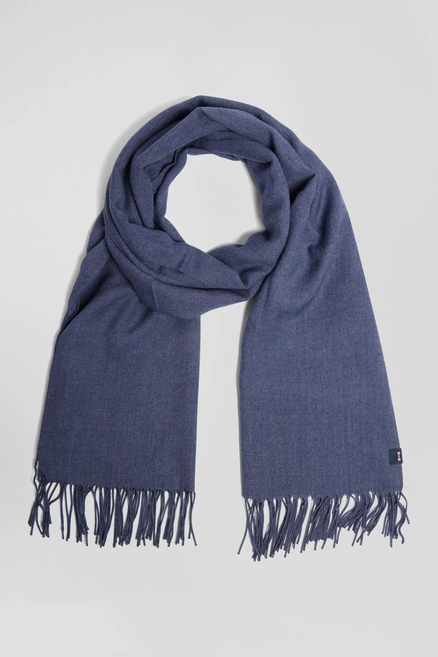 Blue fringed plain scarf