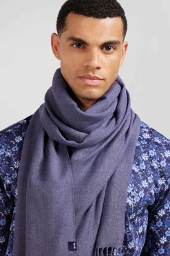 Blue fringed plain scarf