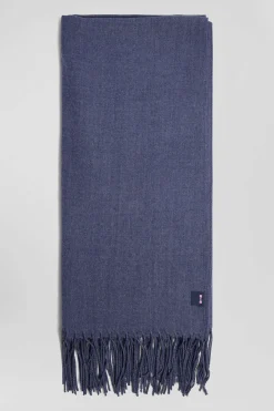 Blue fringed plain scarf