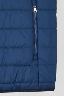 Blue quilted sleeveless high collar down vest