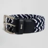 Blue rubber stretch braided belt with silver metal buckle