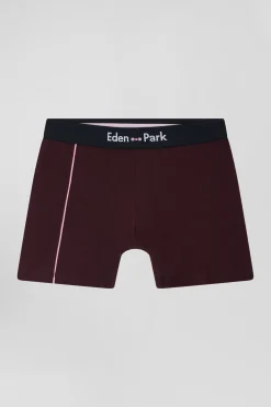 Bordeaux stretch cotton boxers with pink piping
