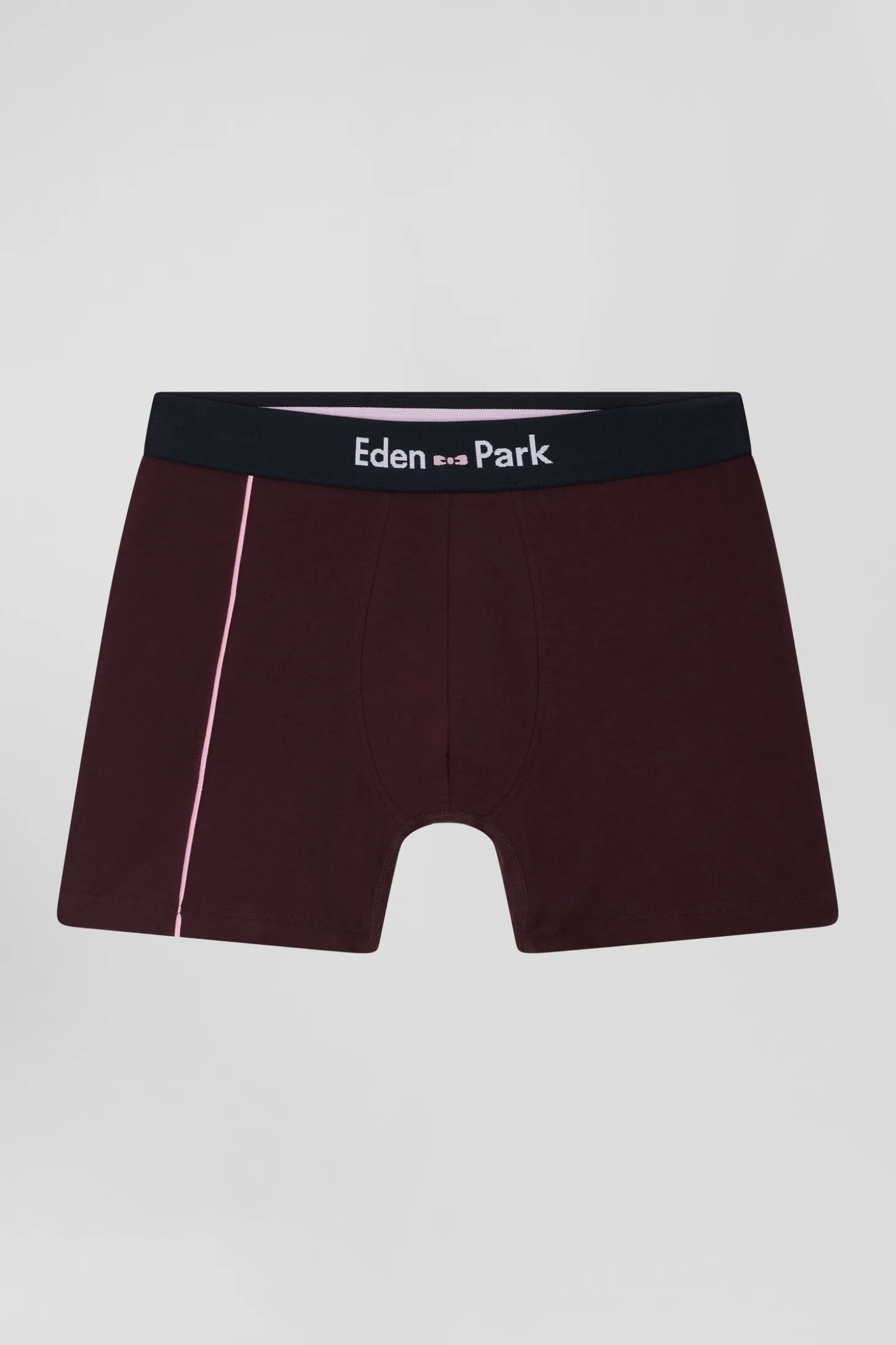 Bordeaux stretch cotton boxers with pink piping