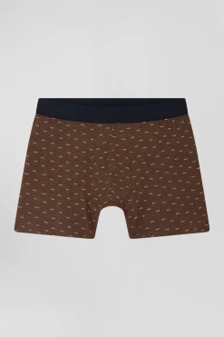 Brown and pink stretch cotton boxers with micro bow tie pattern