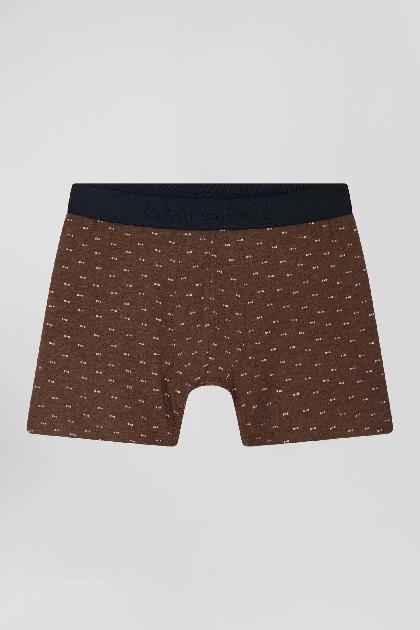 Brown and pink stretch cotton boxers with micro bow tie pattern