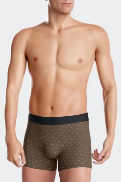 Brown and pink stretch cotton boxers with micro bow tie pattern