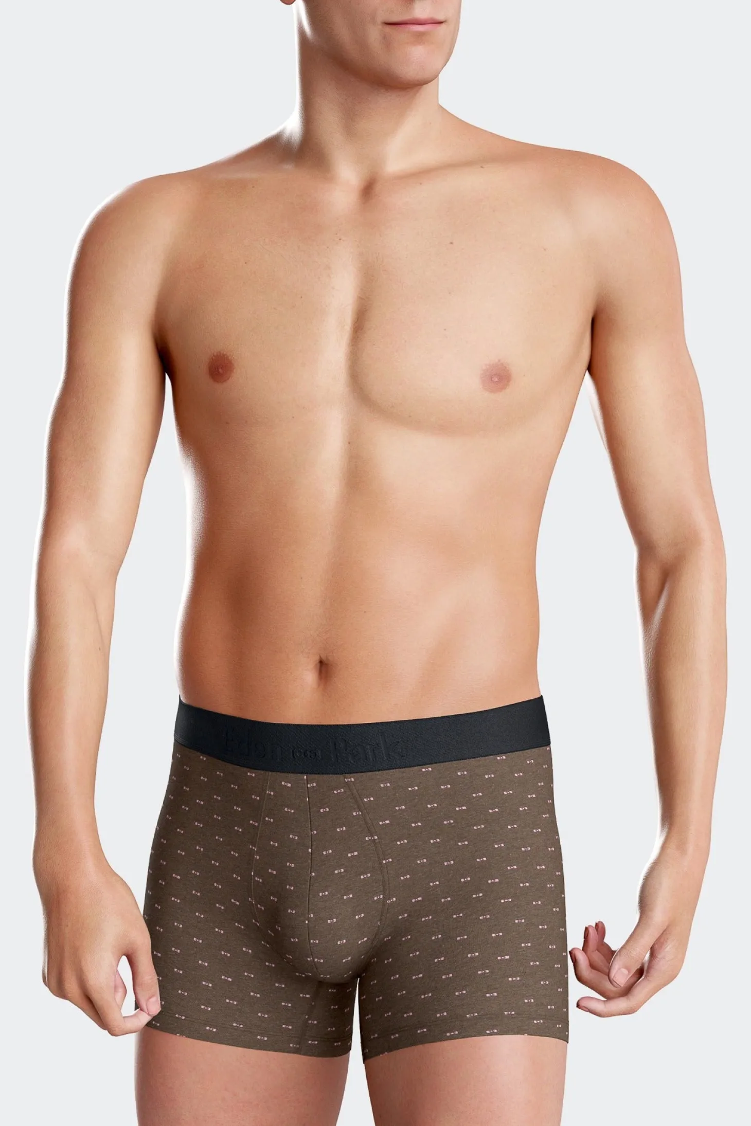 Brown and pink stretch cotton boxers with micro bow tie pattern