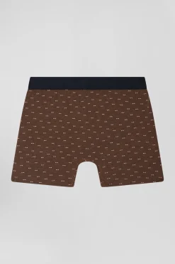 Brown and pink stretch cotton boxers with micro bow tie pattern