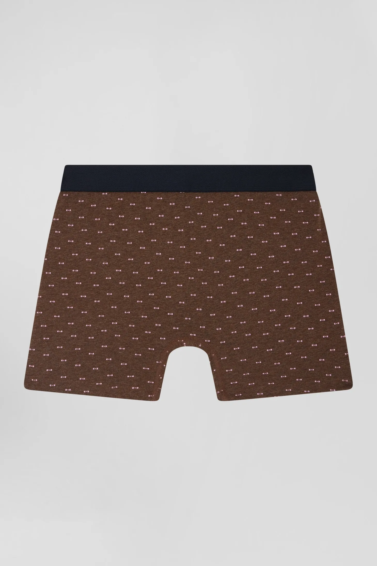 Brown and pink stretch cotton boxers with micro bow tie pattern