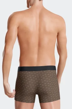 Brown and pink stretch cotton boxers with micro bow tie pattern