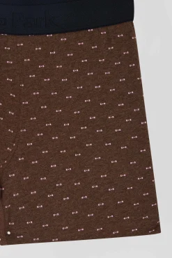 Brown and pink stretch cotton boxers with micro bow tie pattern