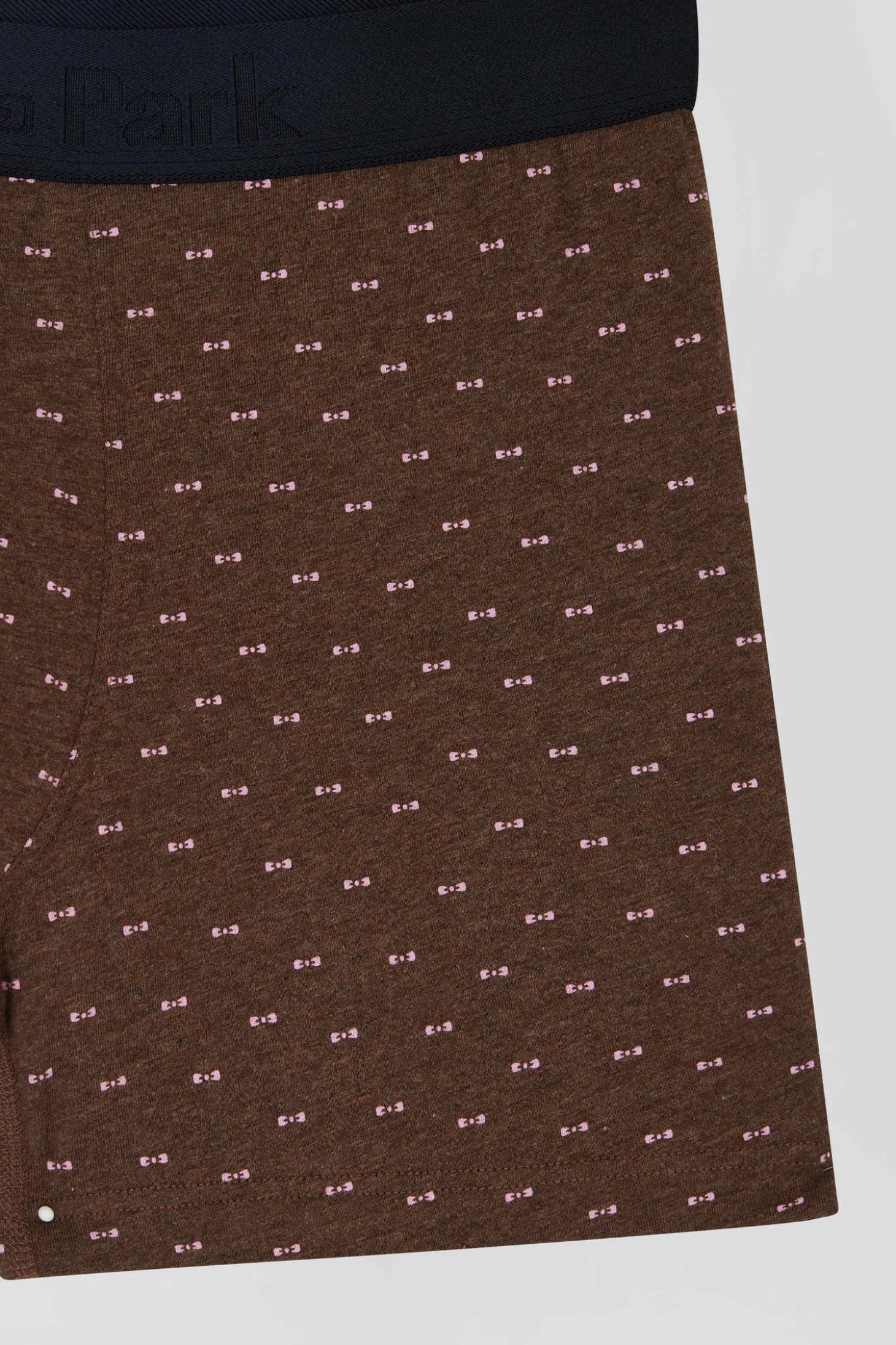 Brown and pink stretch cotton boxers with micro bow tie pattern