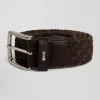 Brown braided belt with silver metal buckle