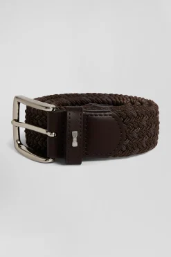 Brown braided belt with silver metal buckle