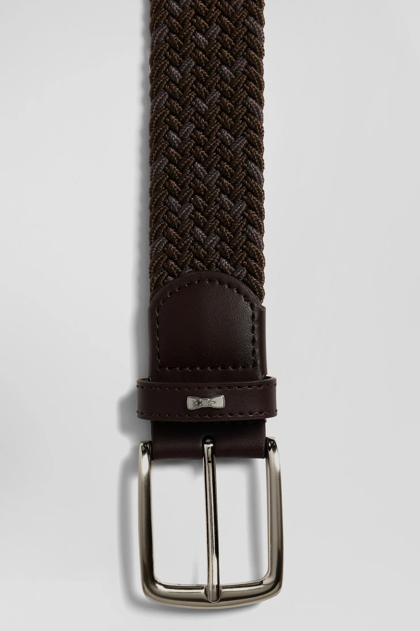 Brown braided belt with silver metal buckle