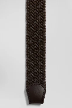 Brown braided belt with silver metal buckle