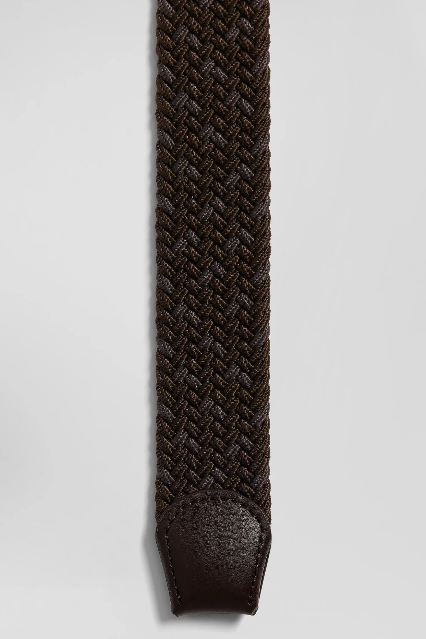 Brown braided belt with silver metal buckle