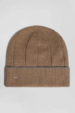 Brown cotton and cashmere beanie with contrasting trim
