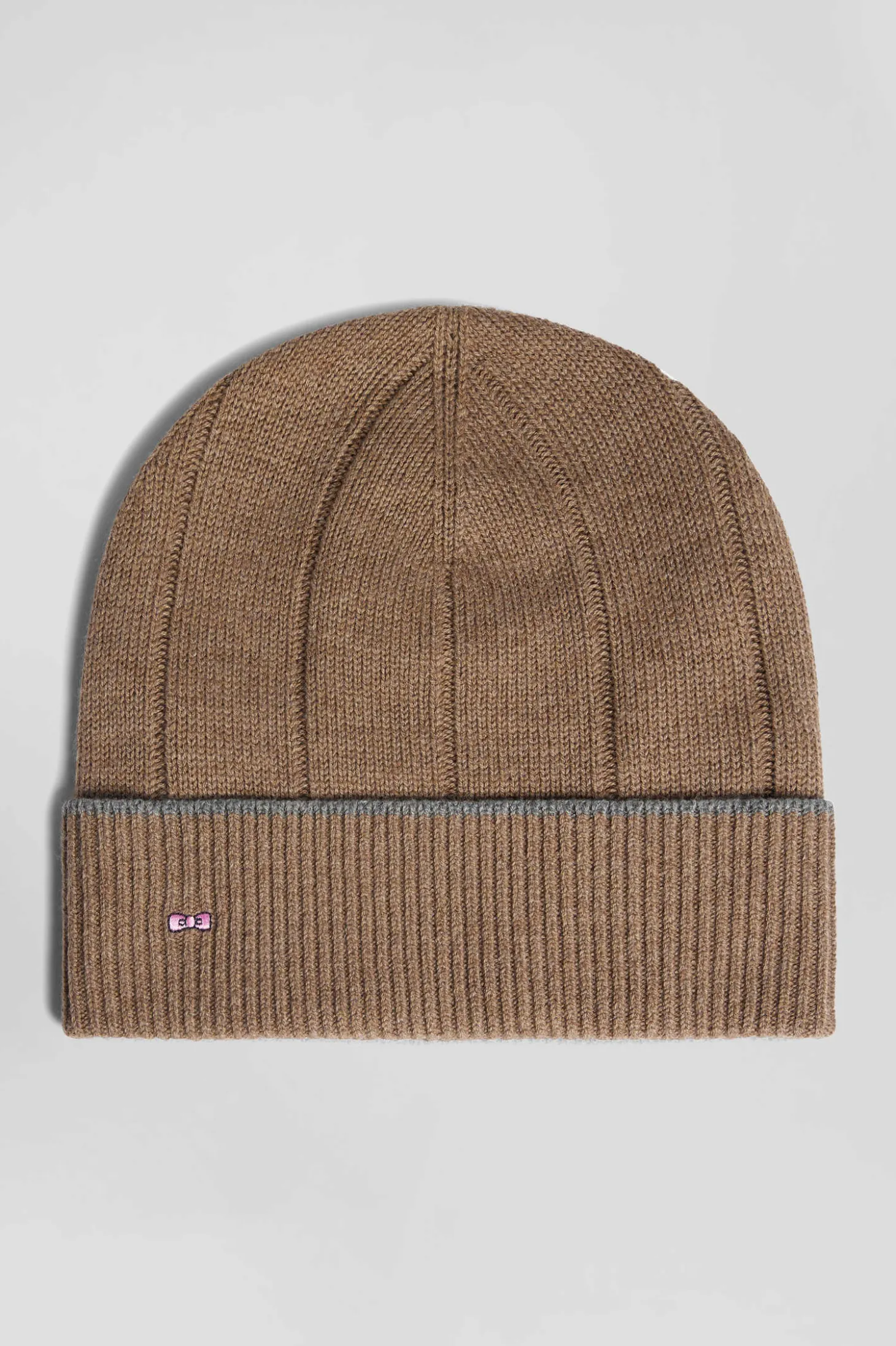 Brown cotton and cashmere beanie with contrasting trim