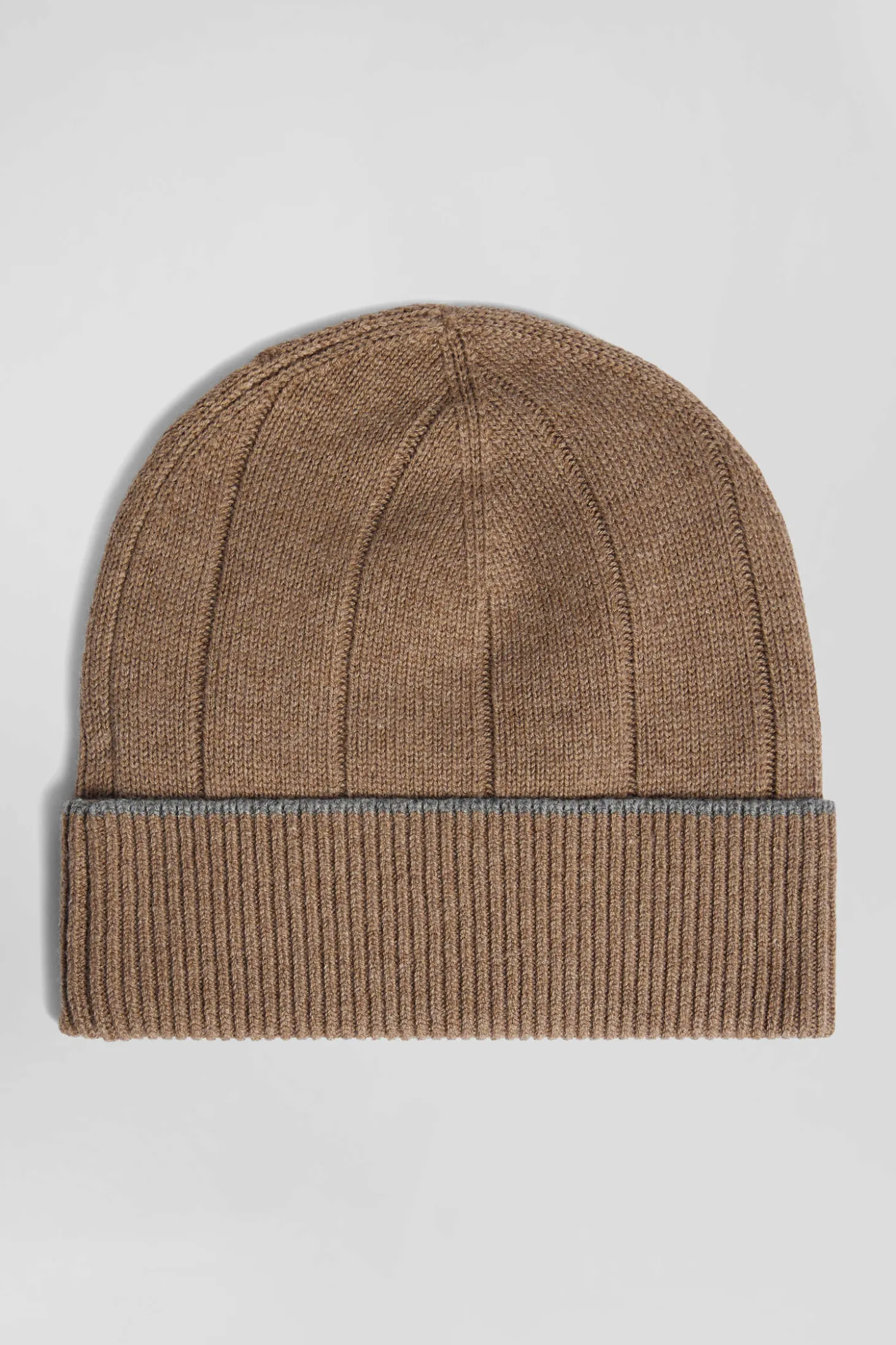 Brown cotton and cashmere beanie with contrasting trim