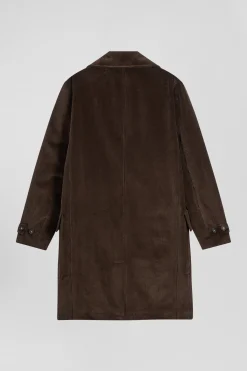 Brown double-breasted stretch cotton blend coat