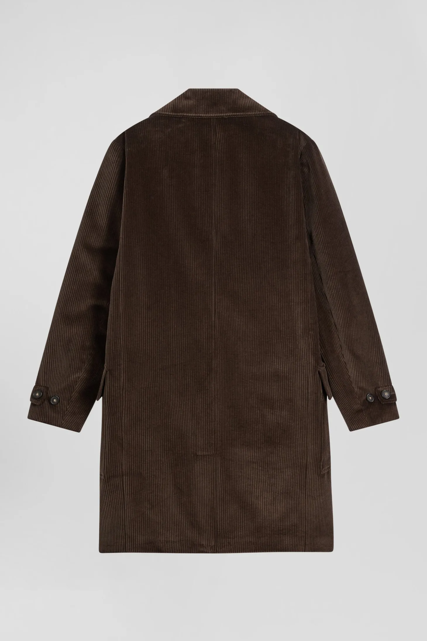 Brown double-breasted stretch cotton blend coat
