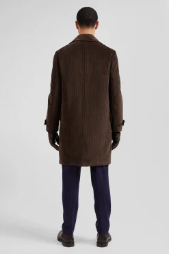 Brown double-breasted stretch cotton blend coat