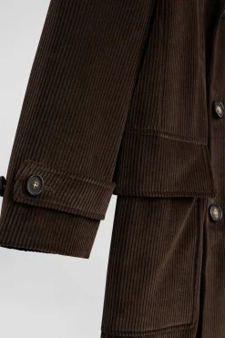 Brown double-breasted stretch cotton blend coat