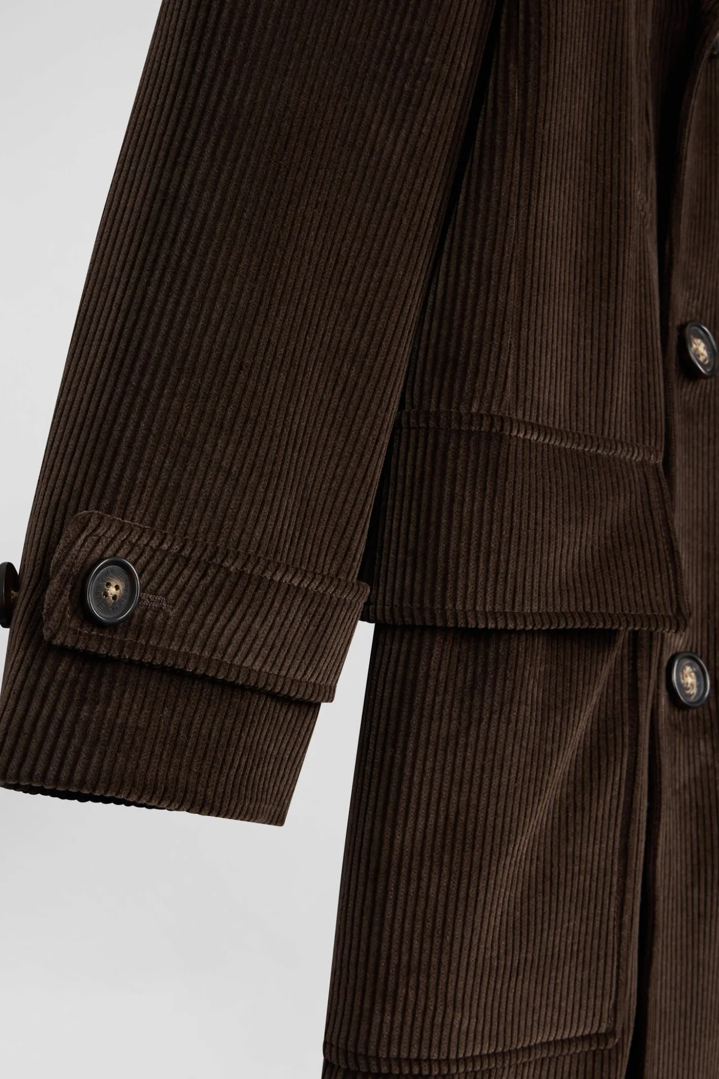 Brown double-breasted stretch cotton blend coat