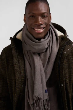 Brown fringed plain scarf