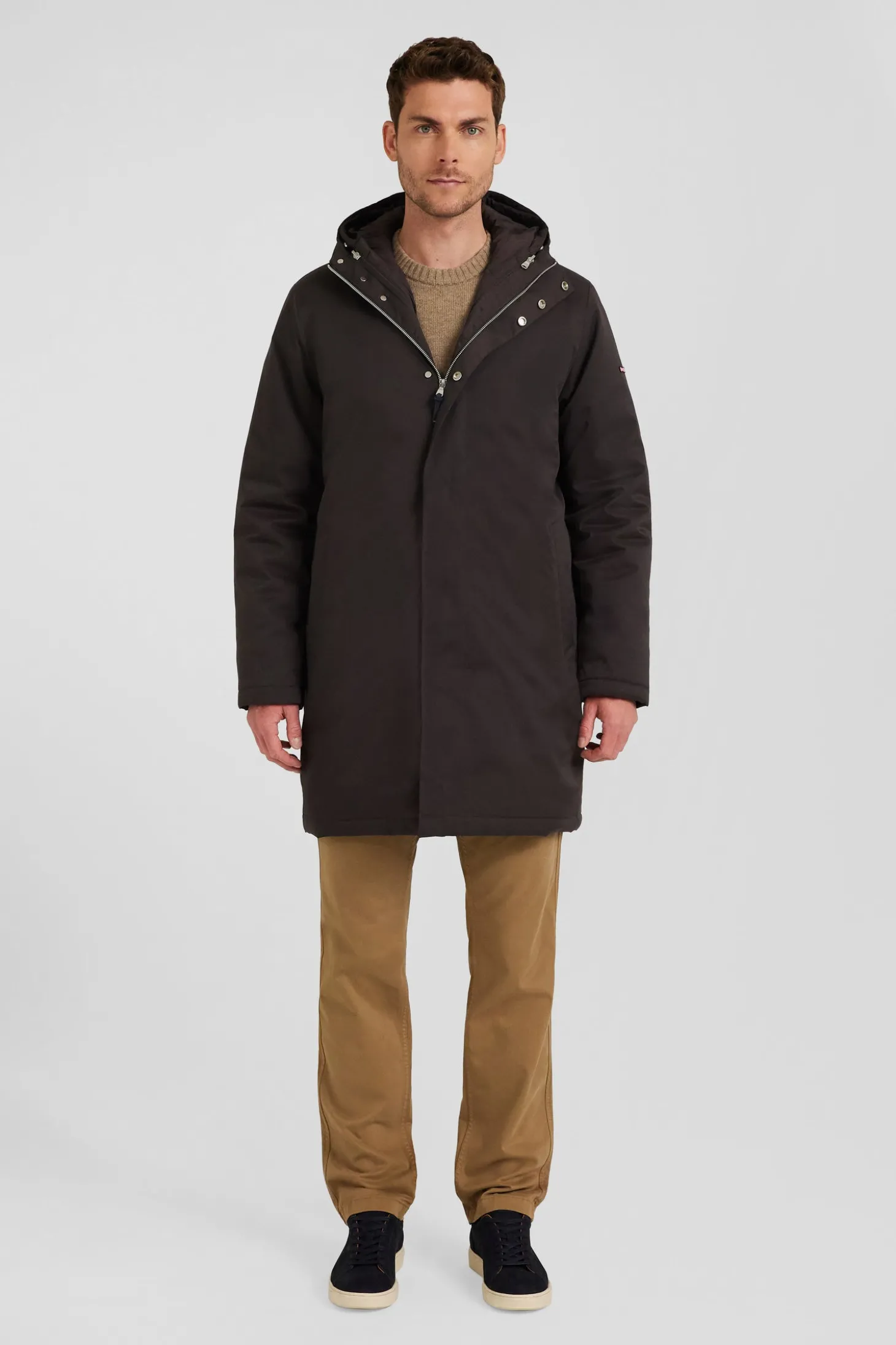 Brown 2-in-1 nylon parka and down jacket