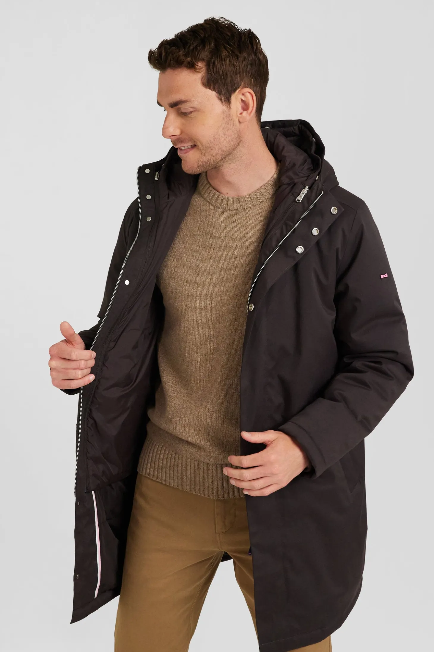 Brown 2-in-1 nylon parka and down jacket