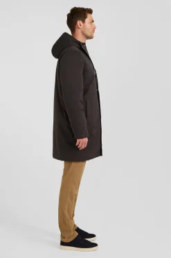 Brown 2-in-1 nylon parka and down jacket
