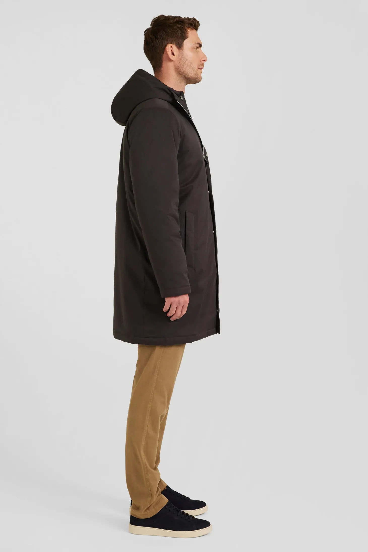 Brown 2-in-1 nylon parka and down jacket