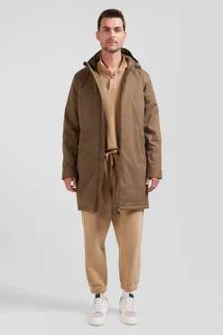 Brown long hooded nylon parka