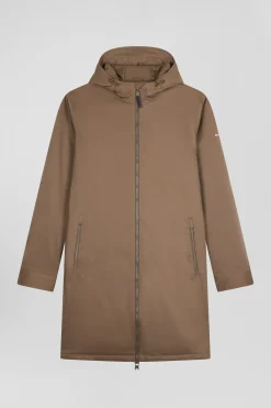 Brown long hooded nylon parka