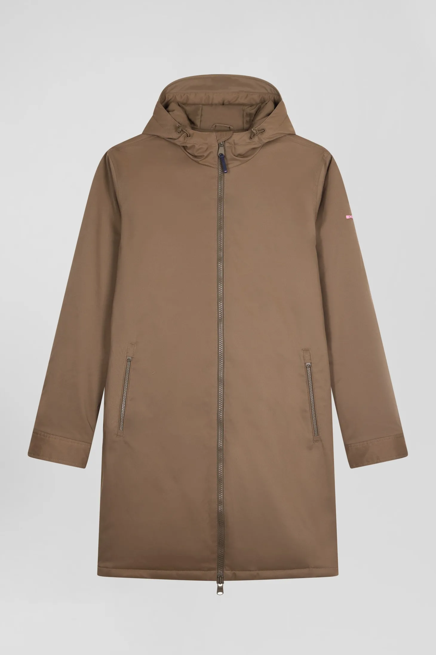 Brown long hooded nylon parka
