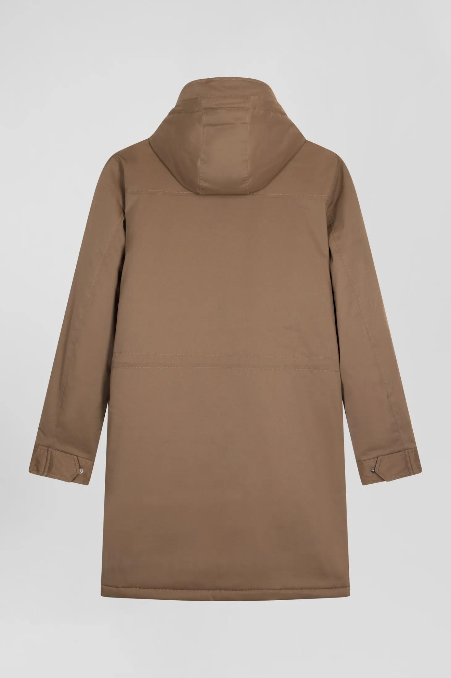 Brown long hooded nylon parka