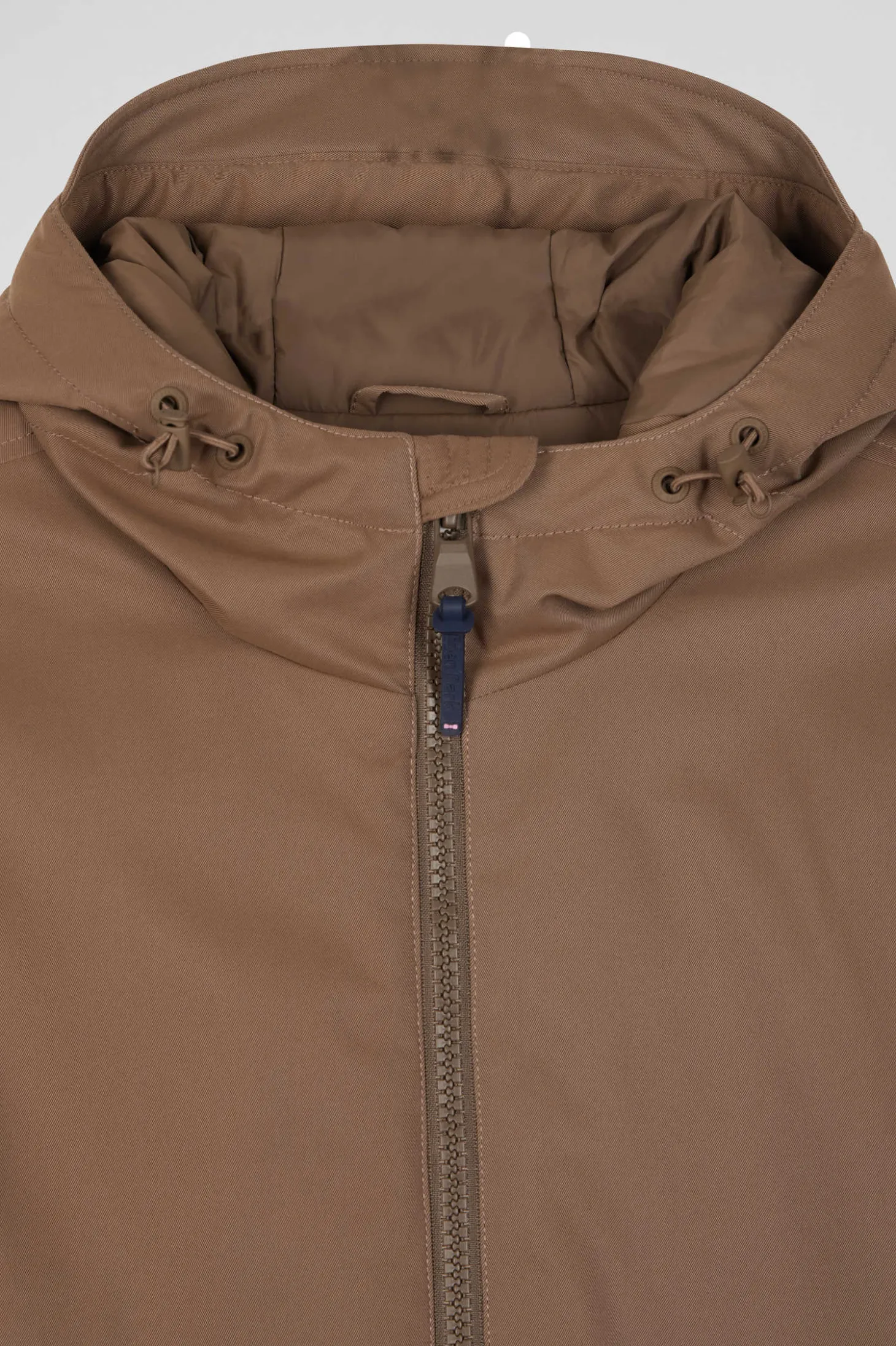 Brown long hooded nylon parka